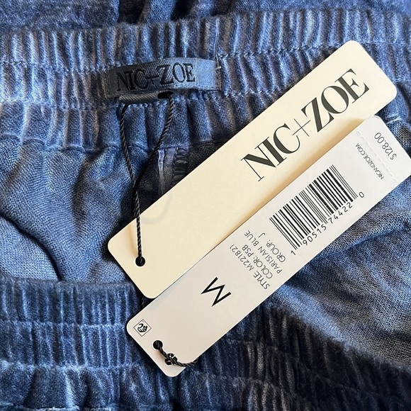 NWT NIC+ZOE | Double Gauze Straight Leg Tassel Pant Parisian Blue Size Medium - Picture 9 of 12